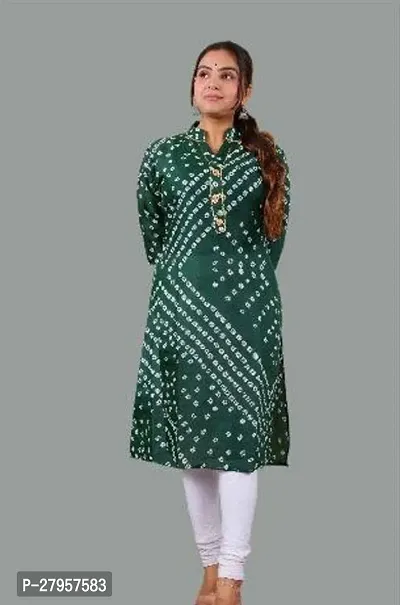 Stylish Green Cotton Printed Stitched Kurta For Women