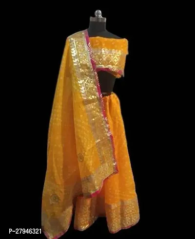 Stylish Yellow Cotton Silk Self Pattern Lehenga Choli Set With Dupatta For Women-thumb0