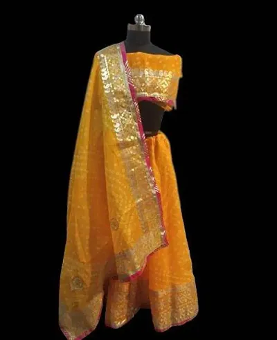 Stylish Yellow Cotton Silk Self Pattern Lehenga Choli Set With Dupatta For Women