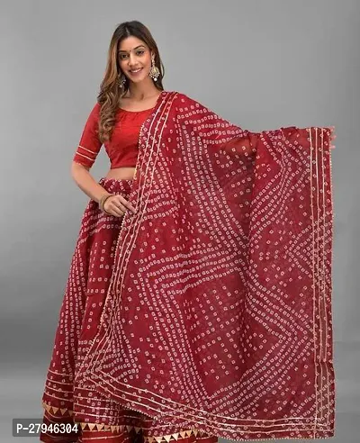 Stylish Red Cotton Silk Self Pattern Lehenga Choli Set With Dupatta For Women-thumb0