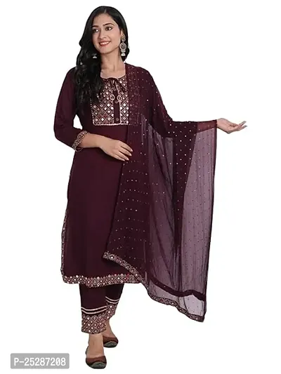 Women Embroidered Mirror work Kurta, Pant And Dupatta Set-thumb0