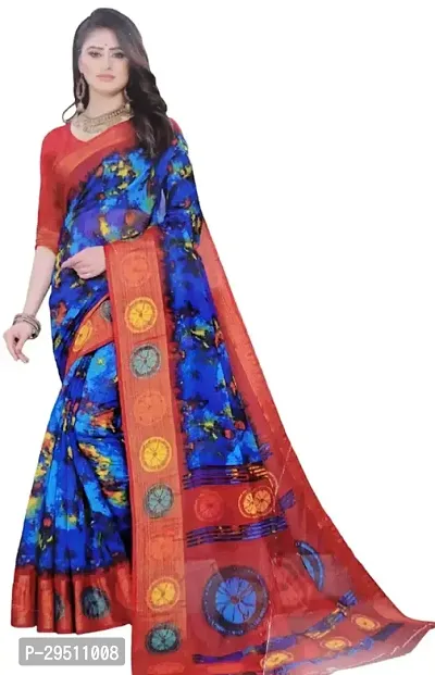 Stylish Cotton Silk Blue Separate Blouse Piece Saree with Blouse piece-thumb0