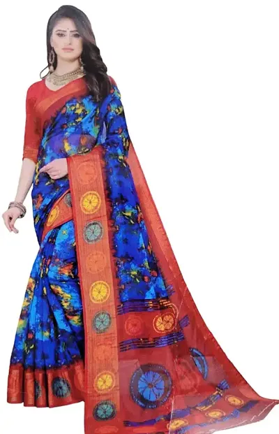 Sitanjali Women's Floral Brasso Saree with Blouse (RUBY_BLACK)