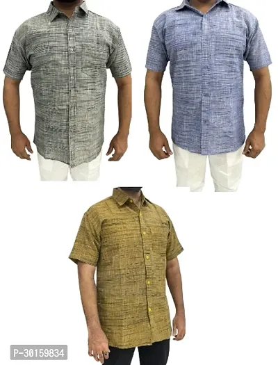 Reliable Multicoloured Cotton Short Sleeves Casual Shirt For Men Pack Of 3-thumb0