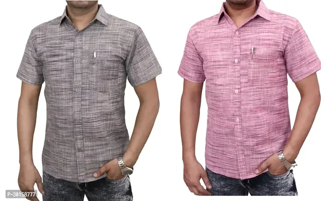 Reliable Multicoloured Cotton Short Sleeves Casual Shirt For Men Pack Of 2-thumb0