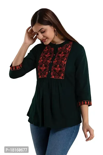 Elegant Green Rayon  Regular Length Top For Women-thumb0