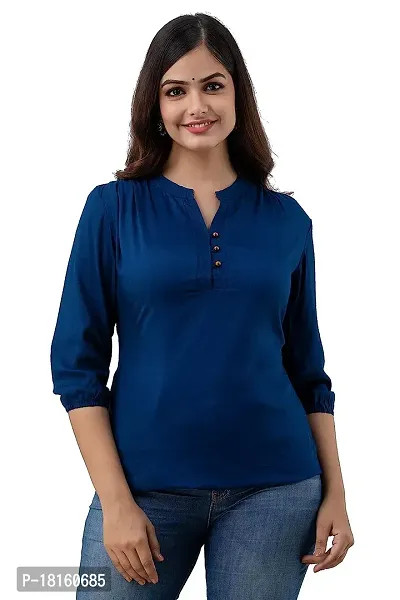 Elegant Blue Rayon  Regular Length Top For Women-thumb0