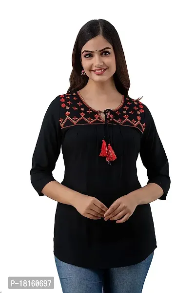 Elegant Black Rayon  Regular Length Top For Women