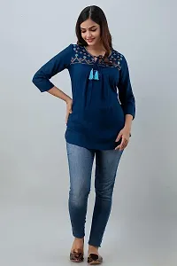 Elegant Blue Rayon  Regular Length Top For Women-thumb1