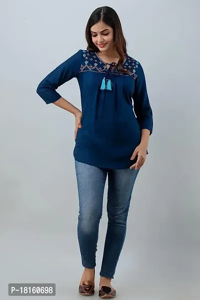 Elegant Blue Rayon  Regular Length Top For Women-thumb2