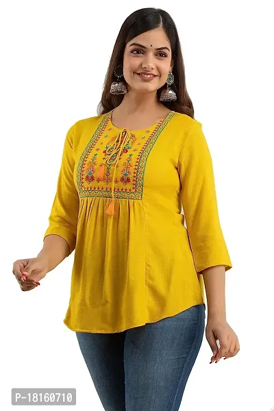 Elegant Yellow Rayon  Regular Length Top For Women