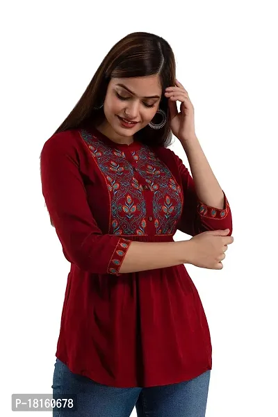 Elegant Maroon Rayon  Regular Length Top For Women-thumb0