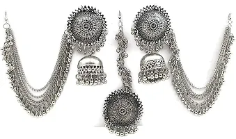 Oxidised Silver Afghani  Garba Style Traditional Maang Tikka with Jhumki-thumb1