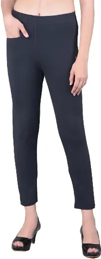 Stylish Cotton Blend Solid Leggings For Women