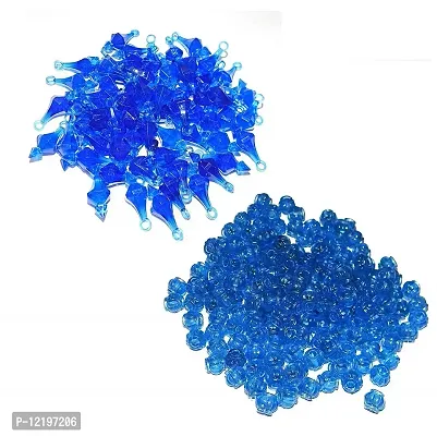 PCA Macrame Crystal Blue Colour Hanging Bells/Macrame Latkan, with Crystal Beads (Jhula, Toran, Jhumar, Pot and Wall Hangings) Matka Beads 100 Bells 50