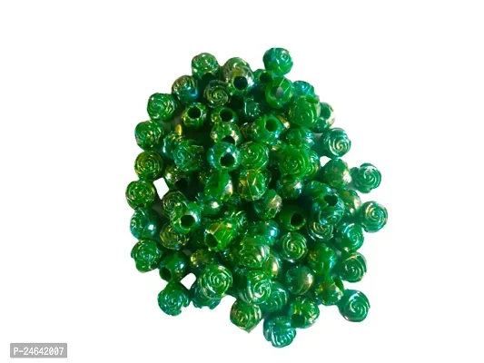 Pushpa Creation Rose Shep  glittring  Green colour Plastic beads for Craft  pack of 100