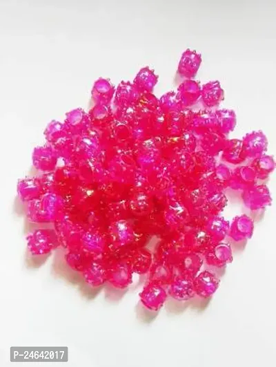Fancy Plastic Rani Colour big hole Beads for Making Macrame Jhula, Macrame Toran, Macrame Jhumar, Bracelate, Necklace, Macking Other Crafting Designs 100 Qty (L-10mm x W-12mm,7mm Hole Size)