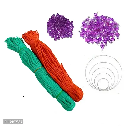 Pushpa Creation Macrame Craft Set of 4 (2 Colour Cord,100 Beads,50 Bells,4 Rings)
