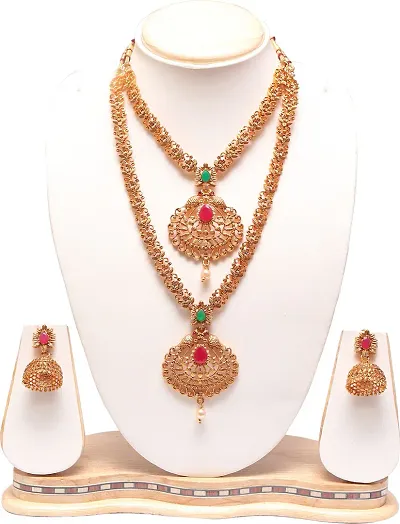 Golden South Indian Alloy Necklace Sets For Women