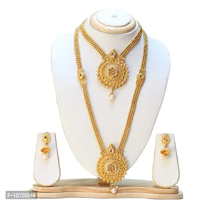 ETHNICKING Gold Plated South Indian Traditional Bridal Partywear Wedding Necklace Jewellery Set For Women-thumb0
