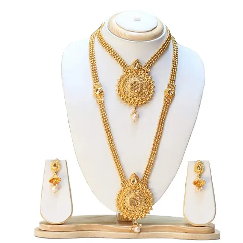 ETHNICKING Gold Plated South Indian Traditional Bridal Partywear Wedding Necklace Jewellery Set For Women