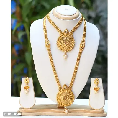 ETHNICKING Gold Plated South Indian Traditional Bridal Partywear Wedding Necklace Jewellery Set For Women-thumb2