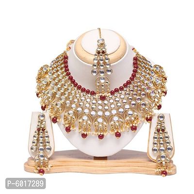 Maroon Colour Kundan Necklace Set For Women-thumb0