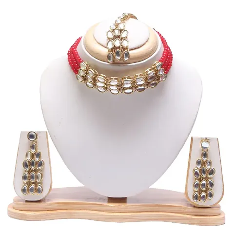 White Colour Kundan Necklace Sets For Women