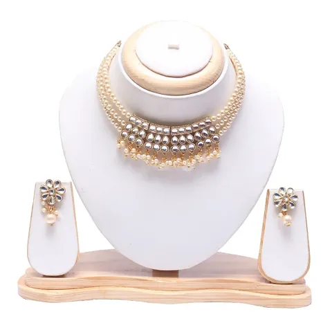 Stylish Kundan Pearls Necklace Set Choker For Women