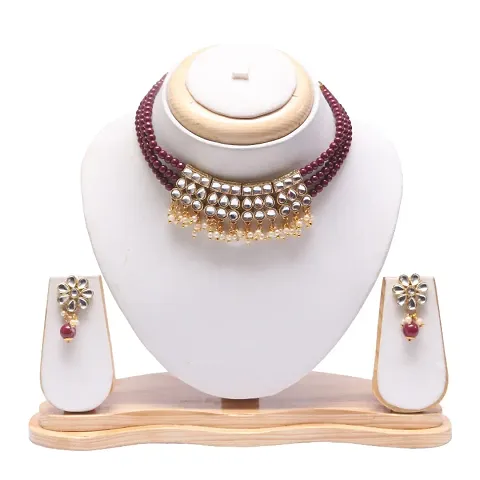 Stylish Kundan Pearls Necklace Set Choker For Women