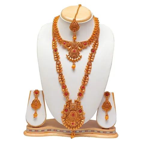 Traditional Copper Gold Plated Bridal Necklace Set Pack of 2