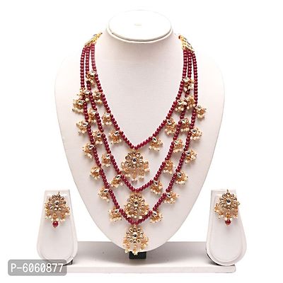Maroon Alloy Multilayer Necklace Set