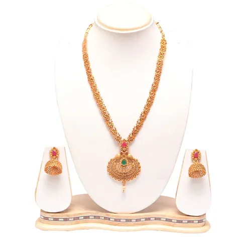 Golden South Indian Alloy Jewellery Necklace Sets For Women