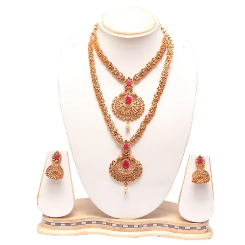 Golden South Indian Alloy Necklace Sets For Women