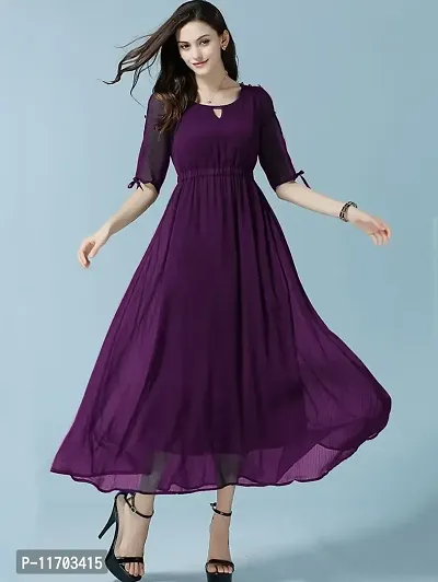 Purple Georgette Self Design Ethnic Gowns For Women