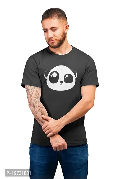 THE ELEGANT FASHION Men`s 100% Cotton Half Sleeve Round Neck Panda Face Emoji Printed T-Shirt