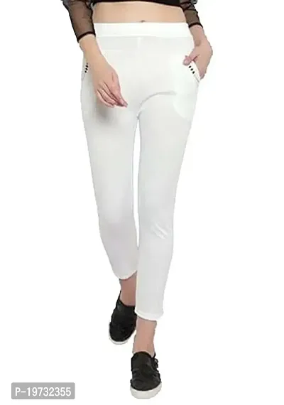 THE ELEGANT FASHION Stretchable Trouser Pants High Waist Ankle Length Stylish Lycra Track Pant Women's Chino Plane Pants(Free Size) (White)-thumb0
