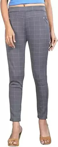 THE ELEGANT FASHION Girls Trouser/Check Pant for Women/Ladies Spandex Regular Slim Pattern Pant/Trouser/Fit Casual Stretchable Ankel Length Jegging Office Pant for Girls- Free Size (Skin_Grey)-thumb3
