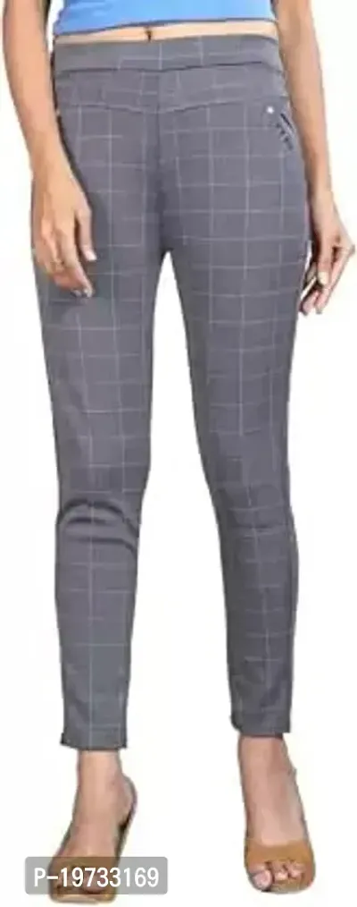 THE ELEGANT FASHION Girls Trouser/Check Pant for Women/Ladies Spandex Regular Slim Pattern Pant/Trouser/Fit Casual Stretchable Ankel Length Jegging Office Pant for Girls- Free Size (Skin_Grey)-thumb4