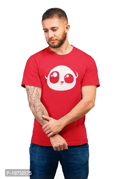 THE ELEGANT FASHION Men`s 100% Cotton Half Sleeve Round Neck Panda Face Emoji Printed T-Shirt