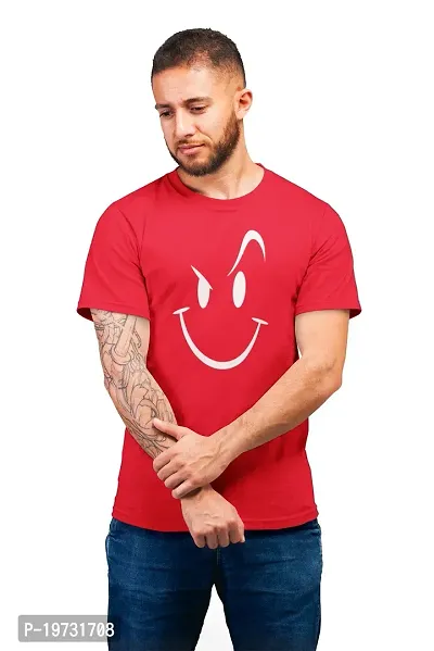 THE ELEGANT FASHION Men`s 100% Cotton Half Sleeve Round Neck Smile Printed T-Shirt