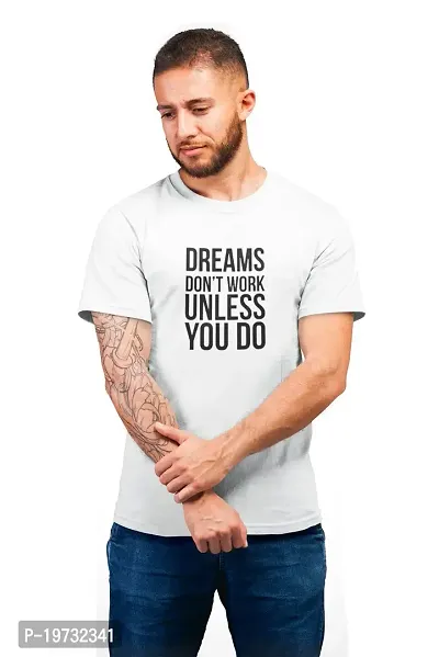 THE ELEGANT FASHION Men`s 100% Cotton Regular Fit Half Sleeve Tshirt for Boys,Mens Dream Don?t Work Young Trendz Dry-Fit T Printed T-Shirt | Casual Half Sleeve Round Neck T-Shirt |