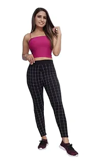 THE ELEGANT FASHION Women's Regular Fit Checks Stretchable Trouser Pants Ankle Length Stylish Lycra Checked Printed Jeggings/Pant Regular Fit Trackpants Checks Pattern for Women and Girls (Black)-thumb4