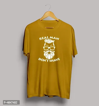 Men's Yellow Cotton Printed Round Neck Tees