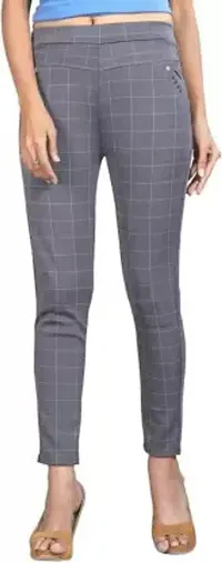 Stylish Cotton Blend Grey  White Checked Elasticated Waist Trouser For Women (Pack Of 2 )-thumb2