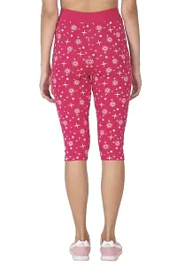 THE ELEGANT FASHION Women's Calf Length Printed Capri Cropped Leggings Cotton Lycra Fabric Slim Fit 3/4th | Pants (Free Size, Pink)-thumb4