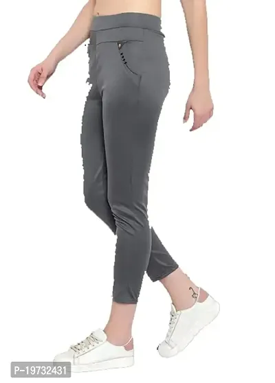 THE ELEGANT FASHION Stretchable Trouser Pants High Waist Ankle Length Stylish Lycra Track Pant Women's Chino Plane Pants(Free Size) (Grey)-thumb2