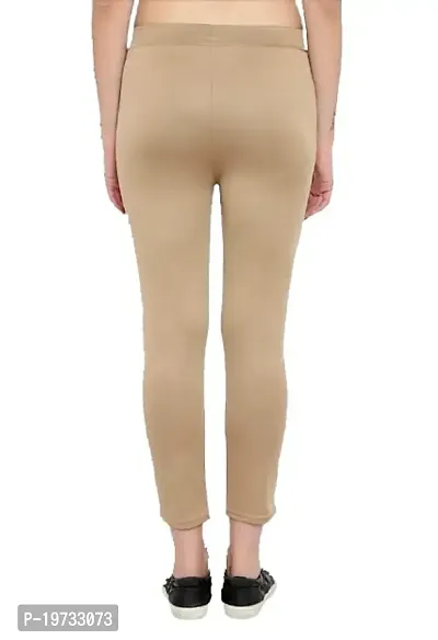 THE ELEGANT FASHION Stretchable Trouser Pants High Waist Ankle Length Stylish Lycra Track Pant Women's Chino Plane Pants(Free Size) (Beige)-thumb2