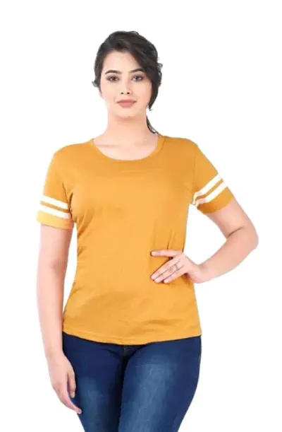 THE ELEGANT FASHION Women's 100% Cotton Plain Regular Fit Round Neck Half Sleeve Tshirt