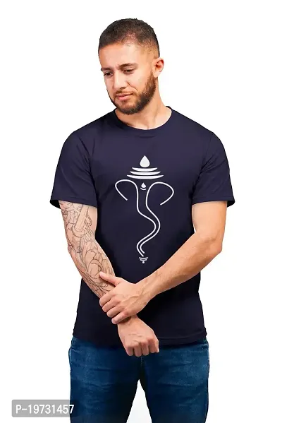 THE ELEGANT FASHION 100% Cotton Half Sleeves Round Neck Ganesh Ji Printed T-Shirt for Men?